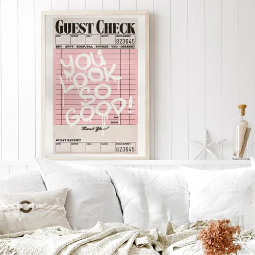 Vista 6 de Juego de arte de pared vintage en lienzo rosa con 3 imágenes de chicas geniales "You Look So Good" Póster de pinturas modernas y preparadas