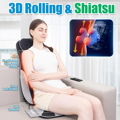Vista 2 de Shiatsu Back Massager with Heat, Massager Chair Pad for Pain Relief Deep Tissue with Smart Timer, Kneading Seat Cushion Vibration for Office, Home