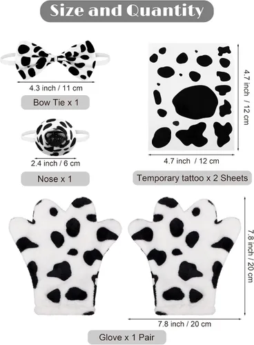Vista 3 de AOTHSO Conjunto de 6 piezas de disfraz de perro dálmata de Halloween para niños y niñas, disfraz de una pieza, guantes y corbatín