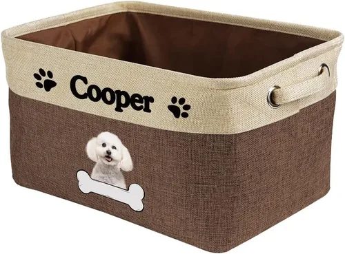 Vista 43 de Cesta de almacenamiento decorativa personalizada para cachorros, caja de juguetes rectangular de tela con 2 asas para organizar armario, garaje Azul