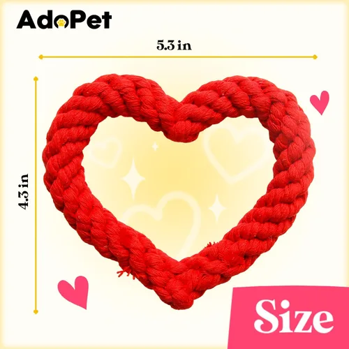 Vista 4 de Paquete de 5 juguetes de cuerda para perros con forma de corazón para masticadores agresivos, juego de juguetes duraderos de algodón para masticar