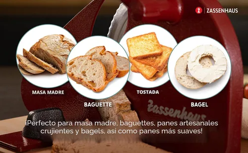 Vista 4 de Zassenhaus Rebanadora de pan ajustable clásica original para rebanadas uniformes, rebanadora de pan para pan casero, cortador de masa madre con hoja