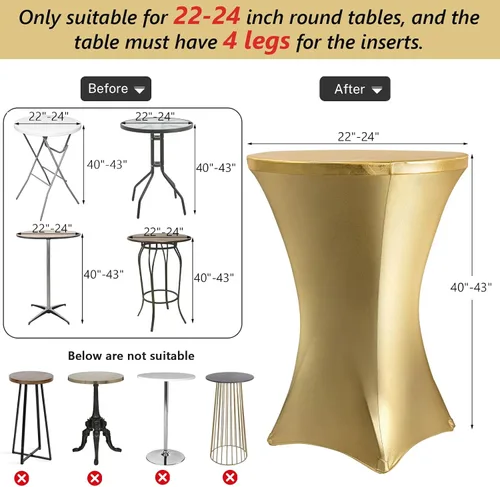Vista 2 de ANMINY Fundas de mesa de cóctel de 24 x 43 pulgadas, fundas de mesa con estampado de lámina dorada, fundas de mesa de elastano ajustables para barra