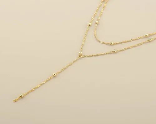 Vista 6 de Reoxvo Gold Long Layered Necklaces for Women 14K Gold Plated Simple Y Necklaces for Women Trendy Dainty Gold Lariat Chain Necklaces Women