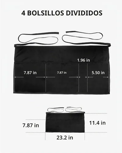 Vista 2 de Argstar 2 Pack Server Apron with 4 Pockets, Waitress Waiter Waist WaterDrop Resistant Short Aprons Negro