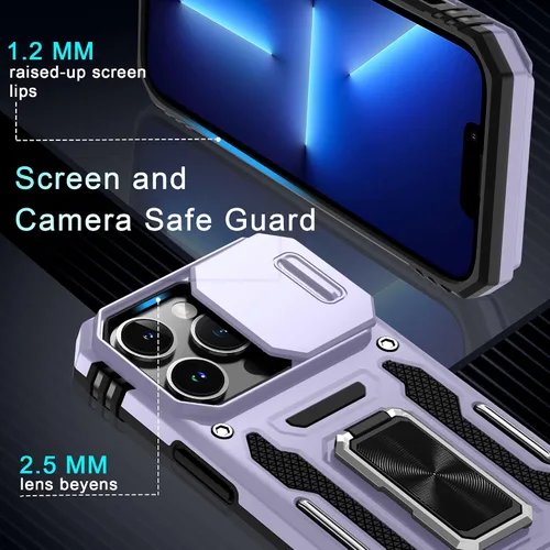 Vista 86 de DEERLAMN Funda para iPhone Xs Max con funda deslizante para cámara + protector de pantalla, soporte giratorio de anillo de grado militar a prueba