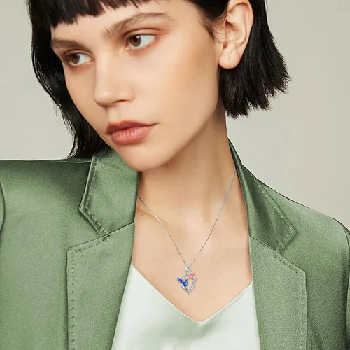 Vista 3 de WINNICACA Collar de plata de ley con diseño de gato mariquitavacacardenalcolibrílibélula para mujeres y adolescentes exquisitos regalos de joyería