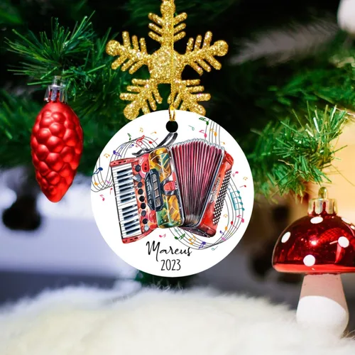 Vista 2 de Adorno de acordeón personalizado de Navidad con nombre, adorno de acordeón personalizado para árbol de Navidad 2026, adorno de acordeón