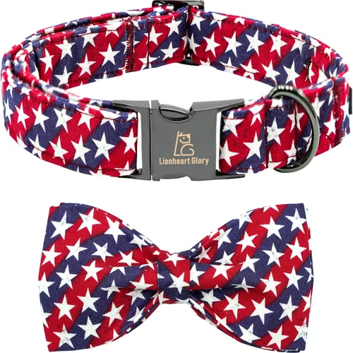 Vista 16 de Lionheart glory Collar de perro con bandera estadounidense del 4 de julio, collar con lazo para perro, Día de la Independencia, resistente