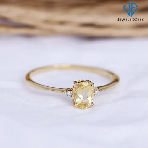 Vista 4 de JEWELEXCESS Citrine November Birthstone Jewelry 0.40 Carat Citrine 14K gold over Silver Ring Jewelry with White Diamond Accent Gemstone Rings with