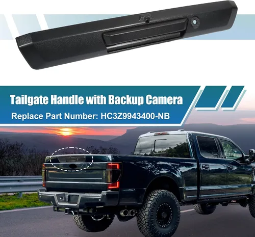 Vista 2 de X AUTOHAUX HC3Z9943400-NB - Manija trasera para puerta trasera con cámara de respaldo para Ford F-250 Super Duty King Ranch Lariat Platinum XL XLT