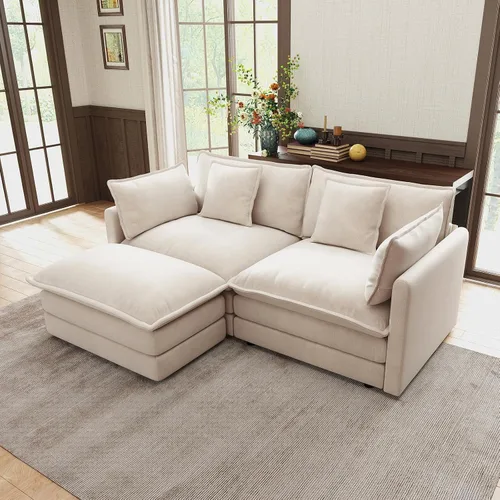 Vista 67 de Sofá seccional modular, sofá seccional en forma de L de 76.7 pulgadas con otomana móvil, cómodo loveseat de chenilla nube con reposabrazos