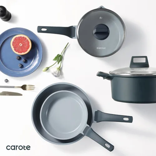Vista 8 de CAROTE Juego de 14 piezas de utensilios de cocina de cerámica, juego de ollas y sartenes antiadherentes con revestimiento cerámico, juegos de cocina