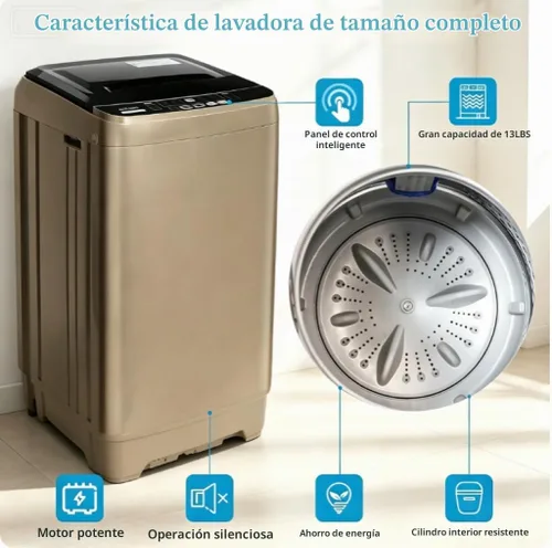 Vista 3 de Anukis Lavadora totalmente automática, capacidad de 13 libras, lavadora compacta de lavandería con bomba de drenaje, 10 programas de lavado y 8