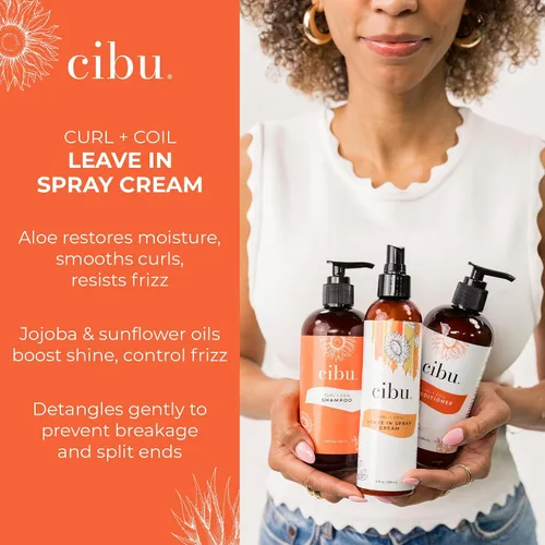 Vista 4 de CIBU Curl + Coil - Crema en aerosol sin enjuague, 8 onzas, espray desenredante para el cabello para mujeres para revitalizar y activar rizos