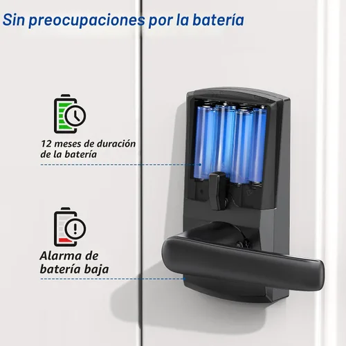 Vista 4 de Cerradura inteligente con teclado para puerta con mango, cerradura digital sin llave con huella dactilar para puerta delantera, perilla de código