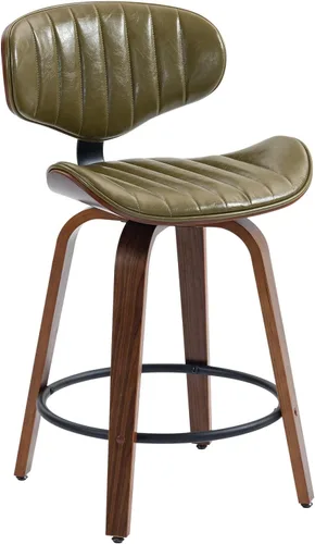 Vista 12 de Juego de 2 taburetes de bar de 24 pulgadas, de piel sintética, de madera curvada, giratorios, altura de mostrador, sillas modernas de barra