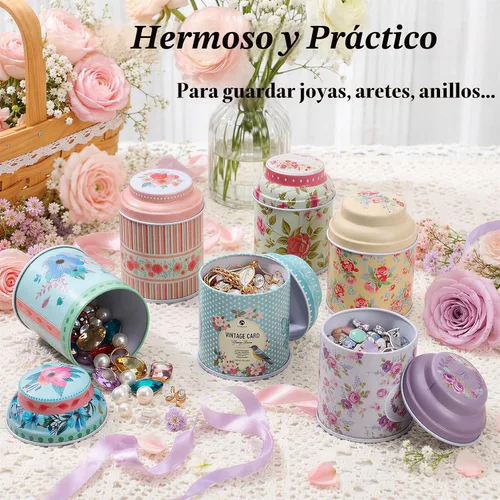 Vista 6 de Tlence Paquete de 12 mini latas de té vintage, lata vacía de hojalata