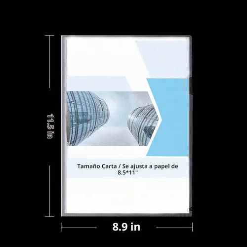 Vista 2 de Paquete de 10 carpetas transparentes para documentos, tipo L, carpetas transparentes tamaño carta, bolsillos para proyectos, fundas de plástico