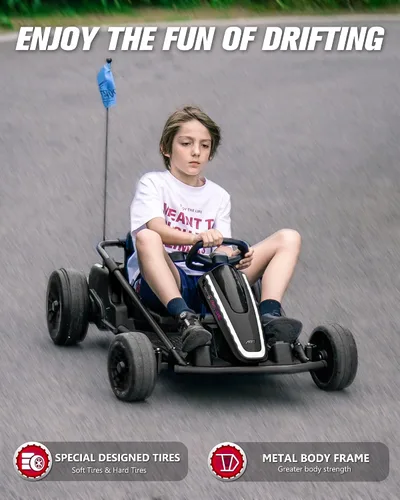 Vista 4 de Go Kart eléctrico de 36 V 10 MPH para edades de 6 a 18 años, carrito de Negro
