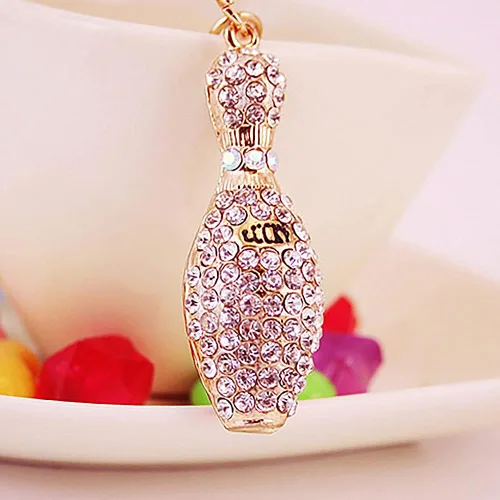 Vista 3 de MZ933 Gorgeous Crystal 3D Bowling Charm Colgante langosta Clasp Llavero Llavero (Oro), Oro