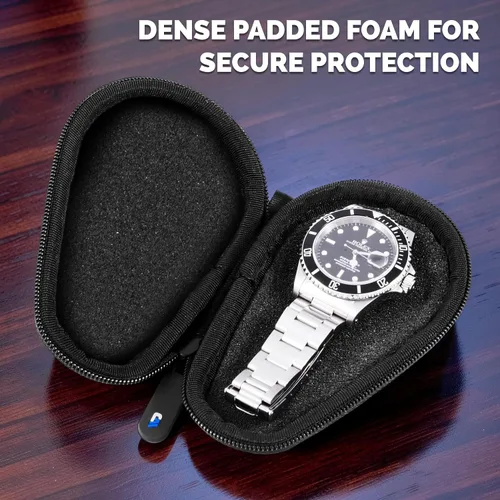 Vista 2 de Casematix Caja de reloj de viaje para relojes de acero inoxidable con banda de metal para hombres y mujeres, hasta 2.205 in Negro