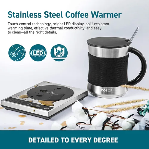 Vista 7 de COSORI Calentador de Taza de Café y Juego de Tazas para Escritorio, Calentador de Tazas, Regalos para Oficina y Navidad, Control de Temperatura