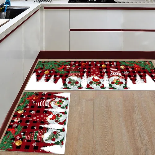 Vista 14 de Libaoge Juego de 2 alfombras y tapetes de cocina de invierno de Navidad para Año Nuevo, diseño abstracto de copo de nieve, alce azul, tapete