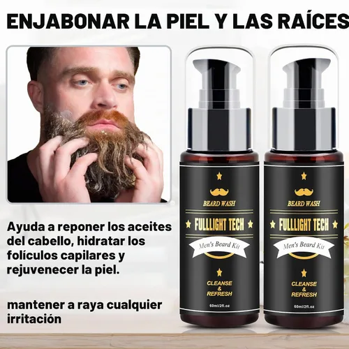 Vista 3 de FULLLIGHT TECH Kit de cuidado de barba para hombre, 2 unidades, champú de aceite de argán y aceites de jojoba, extracto de romero para un