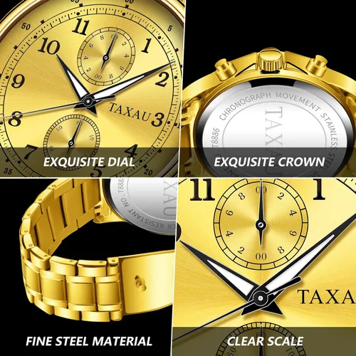 Vista 4 de Taxau Mens Watches Stainless Steel Waterproof Watches for Men Luxury Roman Numerals with Day Date Watch Men Classic Analog Quartz Large Face Mens