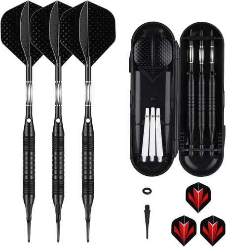 Vista 14 de Juego de puntas de plástico para dardos – 0.63 oz 0.74 oz colorido arco iris punta suave dardos 50 juntas tóricas antisueltas 6 ejes
