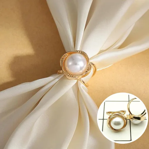 Vista 81 de 4 piezas de clip de anillo de bufanda para mujer, broche de perlas y flores, hebilla de metal para chal, accesorios de decoración para damas y niñas