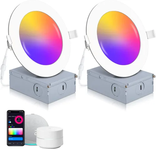 Vista 16 de POWERASIA Paquete de 2 Luces Empotradas Inteligentes de 6 Pulgadas, Iluminación LED Empotrada Ultra-Delgada 12W 1200LM Downlight Inteligente