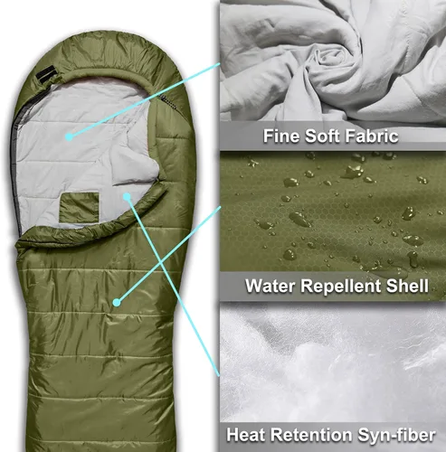 Vista 7 de Saco de dormir de mamá de 0 grados para adultos para campamento XXL grande y alto 3-4 estaciones cálido fresco Saco de dormir de invierno
