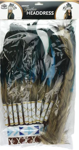 Vista 5 de ZUCKER Tocado tribal inspirado en indios nativos americanos, disfraz de fiesta de plumas grandes para Halloween, cosplay, azul turquesa oscuro