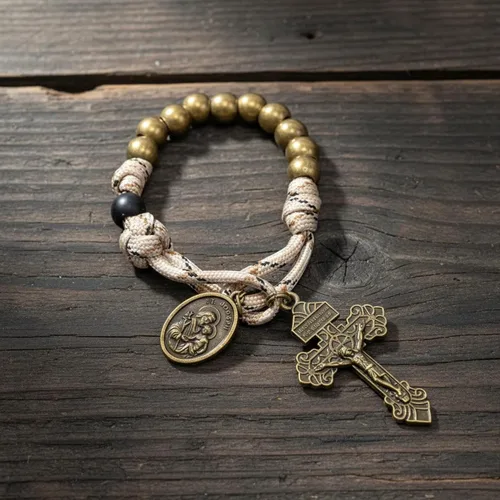 Vista 6 de Nazareth Store - Juego de Rosarios de Paracord con Cuentas de Aleación, Collar de Rosario Rugoso y Rosario de Una Década Fuerte y Pesado con Cordón