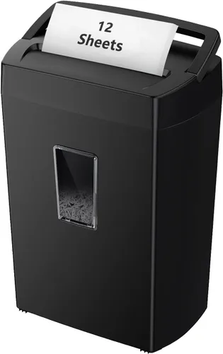 Vista 8 de Bonsaii Trituradora de papel de microcorte de 12 hojas, funcionamiento continuo de 55 minutos, tritura CDs/tarjetas de crédito/grapas, contenedor