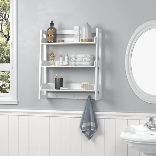 Vista 2 de UTEX Estante de pared para baño, organizador de estante de almacenamiento sobre el inodoro, estante de montaje en pared de 3 niveles con gancho