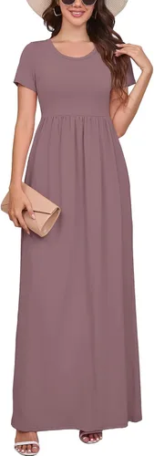 Vista 7 de DEARCASE - Vestido Maxi para Mujer de Manga Corta, Casual de Verano, Holgado, Liso, Cómodo, Vestidos Largos con Bolsillos 1-negro