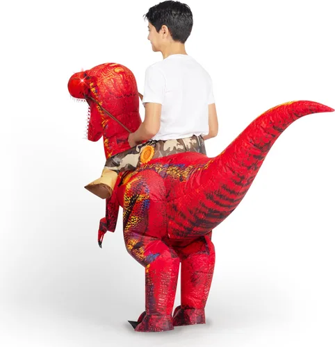 Vista 5 de Spooktacular Creations Disfraz inflable de dinosaurio para niños, ojos con luz LED, impresión digital, disfraz inflable de T-rex
