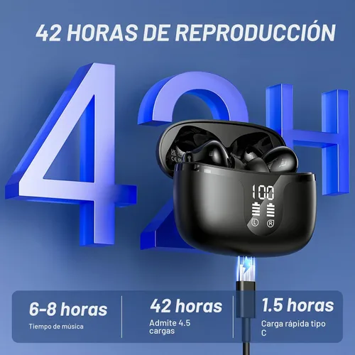 Vista 5 de Auriculares inalámbricos, auriculares Bluetooth 5.4 con 4 micrófonos ENC con cancelación de ruido, auriculares Bluetooth con tiempo de reproducción