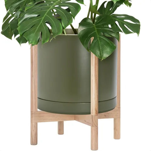 Vista 62 de D'vine Dev Maceta de cerámica con soporte de ébano – Maceta redonda moderna de 8 pulgadas con soporte para maceta de madera, color negro, 55-B-M-2