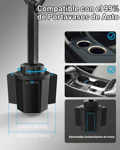 Vista 3 de Soporte doble para tableta para taza de automóvil, [brazo de metal doble] Soporte ajustable resistente para vasos de automóvil, soporte para tableta