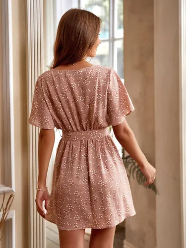 Vista 2 de Floerns Vestido de manga corta con cinturón y cuello en V para mujer
