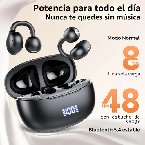 Vista 4 de Auriculares de clip con auriculares abiertos inalámbricos Bluetooth 5.4 con micrófono con cancelación de ruido, auriculares con tiempo