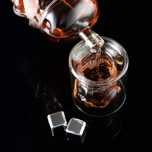 Vista 6 de Juego de decantador de whisky transparente creativo con 2 vasos, regalos para hombres, carafe de whisky con 4 piedras de whisky y pinza, carafe