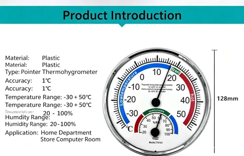 Vista 3 de Higrómetro/termómetro de 5" para interiores y exteriores, indicador de medidor de humedad, monitor de temperatura y humedad para el hogar, oficina