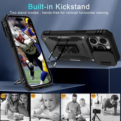Vista 396 de DEERLAMN Funda para iPhone Xs Max con funda deslizante para cámara + protector de pantalla, soporte giratorio de anillo de grado militar a prueba