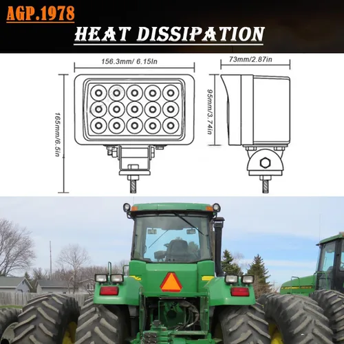 Vista 2 de Luz de trabajo LED de 45 W, 6 pulgadas, lámpara antiniebla LED de inundación, ultra brillo, rectangular, 12 V, compatible con John Deere Tractor