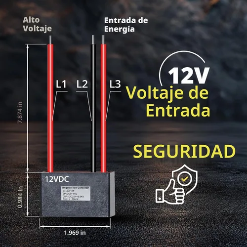 Vista 3 de Generador de iones negativos de 12VDC - Módulo ionizador de plasma de bricolaje para proyectos de aplicadores de césped estático